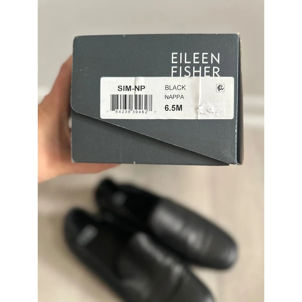 Eileen Fisher Black Nappa Leather Square Toe Loafers‎ Slip On Flats Womens 6.5